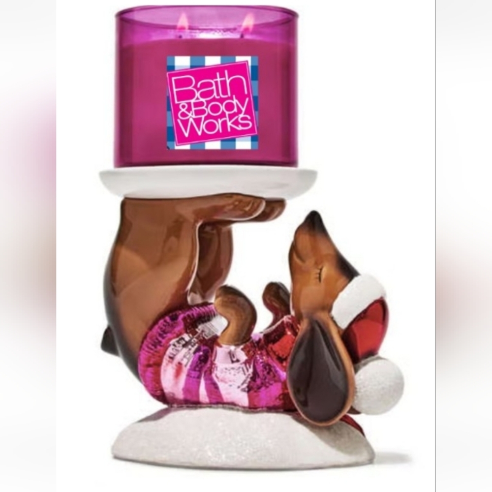 Bath & Body Works Christmas Dachshund 3 Wick Candle Holder NWT
